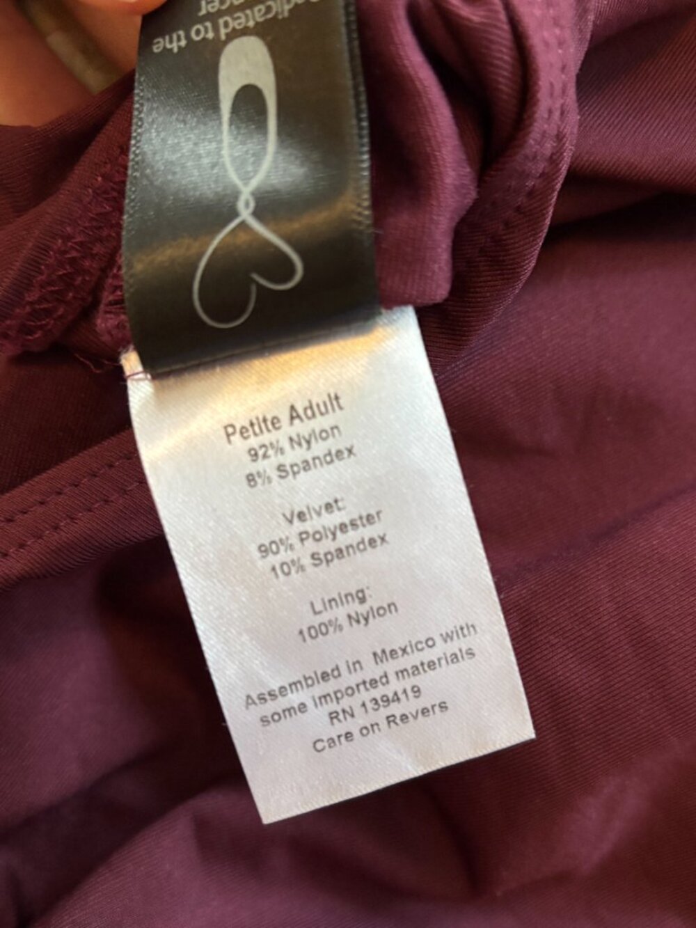 Suffolk Jewelry Box Collection V Front Camisole Leotard Petite Adult Garnet - Picture 6 of 7